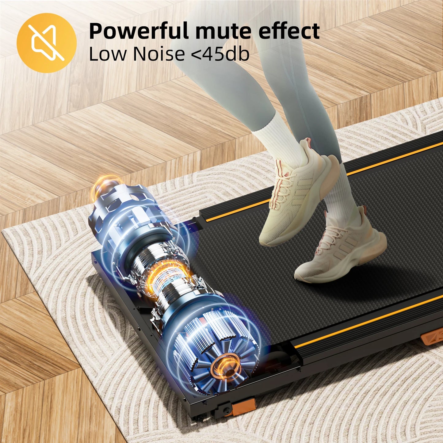 330 Lb. Cap. Treadmill, Under Desk, 5% Incline, 2.5 HP,  Portable