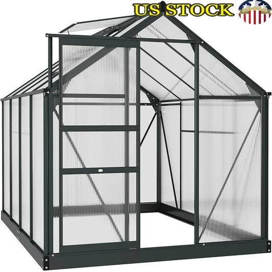 Walk-In Greenhouse, Polycarbonate, Sliding Door, Ventilation, Rain Gutter