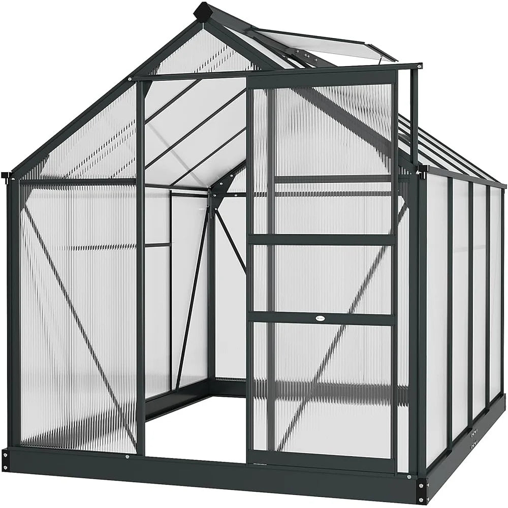 Walk-In Greenhouse, Polycarbonate, Sliding Door, Ventilation, Rain Gutter