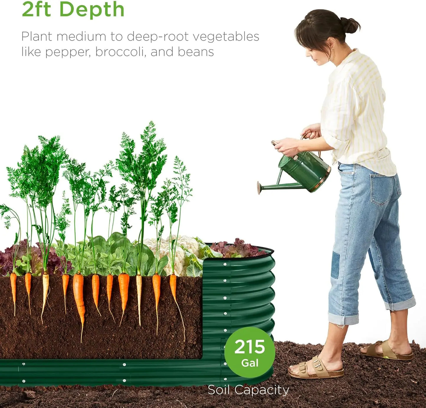8x2x2ft Metal Raised Garden, W/ 4 Support Bars