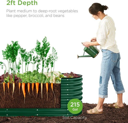 8x2x2ft Metal Raised Garden, W/ 4 Support Bars