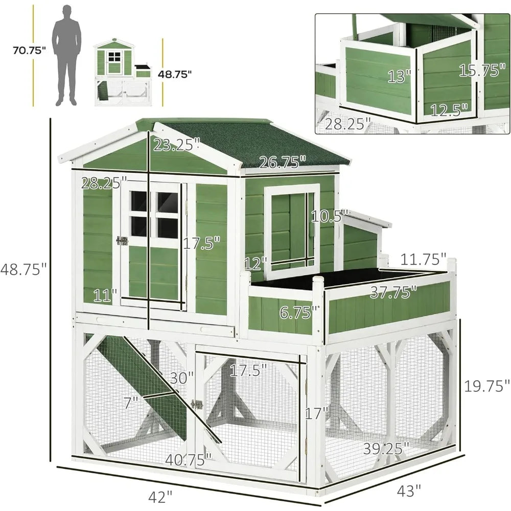 49" Small Chicken Coop, Chicken Run, Garden Space, Weather Protection, For 2-4 Chickens