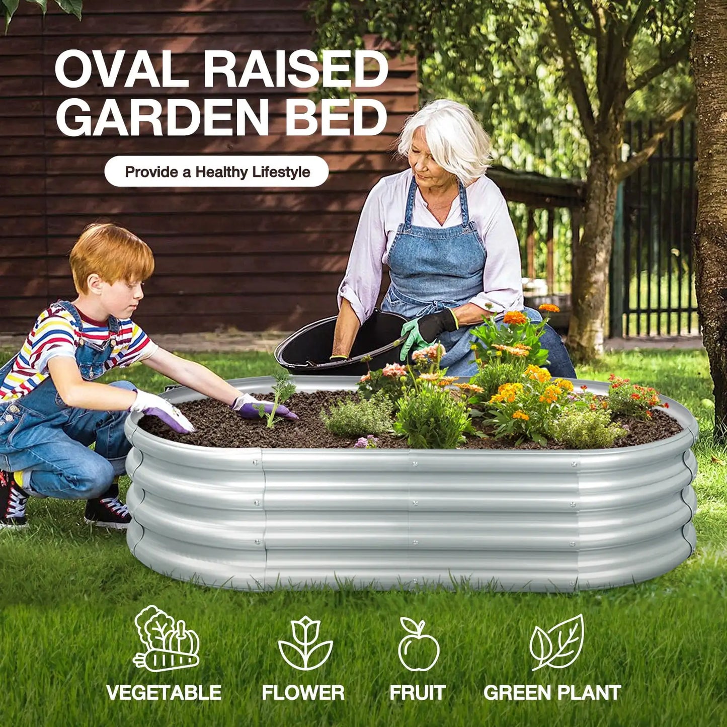 2-Pack Galvanized Raised Garden Beds, 12 Inches High, 4 Ft.  x 2 Ft.