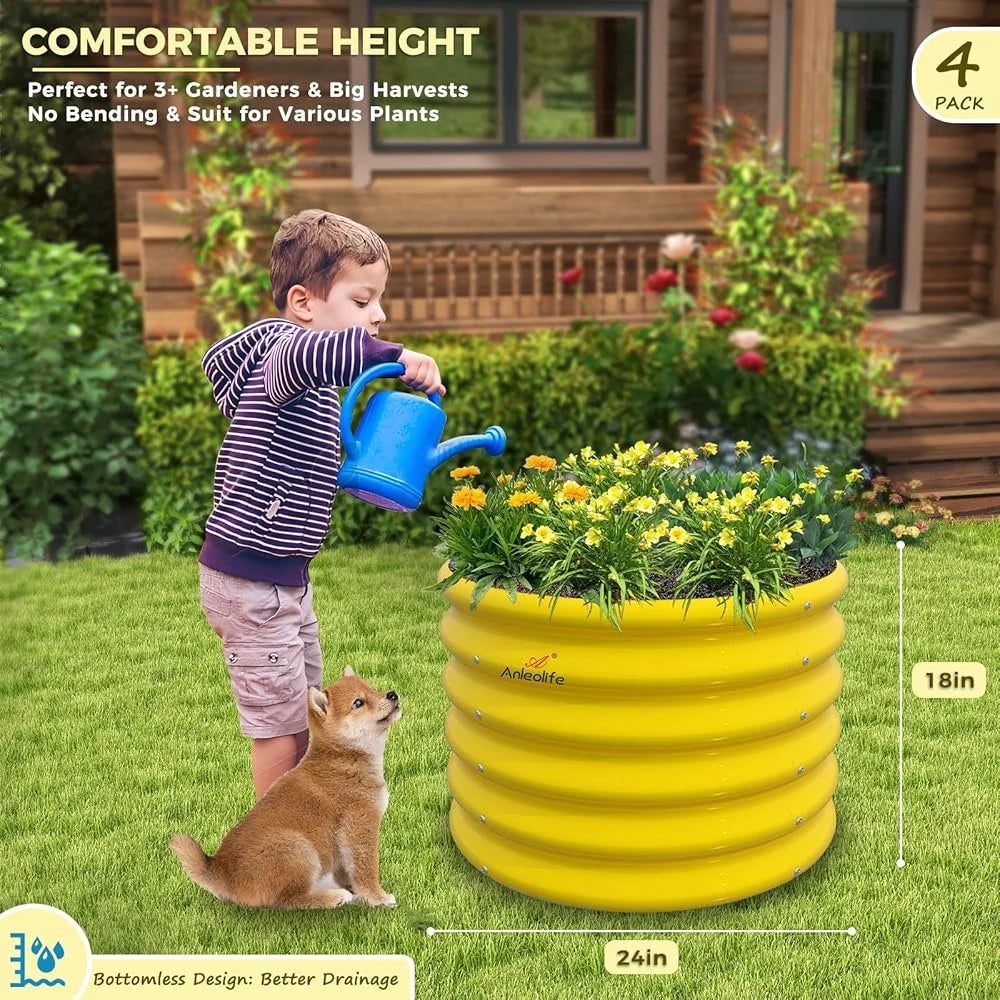 4-Pack Round Raised Garden Beds, Galvanized Steel, 18 In. High,  2 Ft. Diameter