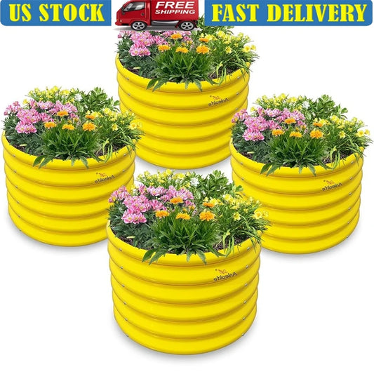 4-Pack Round Raised Garden Beds, Galvanized Steel, 18 In. High,  2 Ft. Diameter