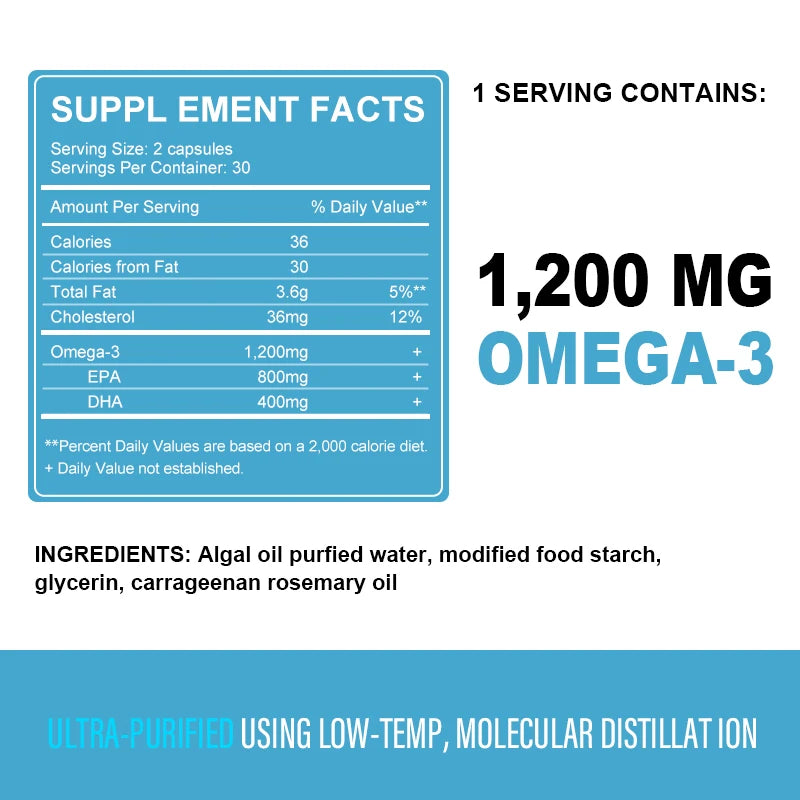 Vegan Omega-3, Plant-Based, Brain, Eye & Heart Health