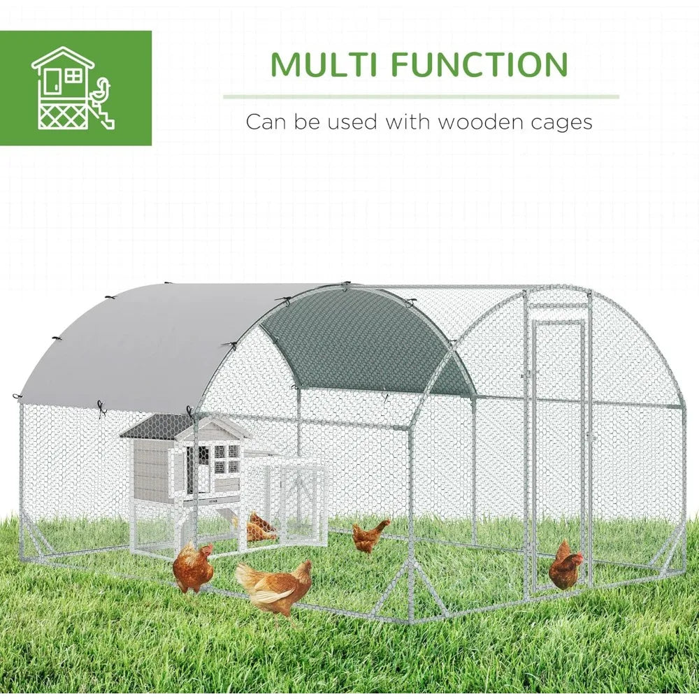 Large Metal Chicken Coop, Chicken Run, Waterproof and Anti-UV Cover, Dome Shaped Walk in