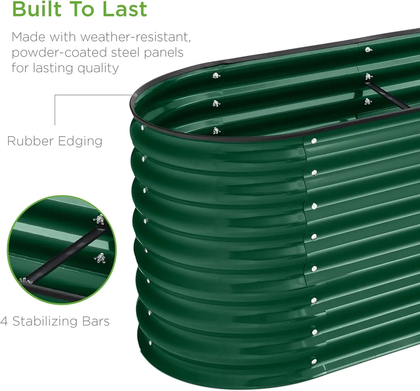 8x2x2ft Metal Raised Garden, W/ 4 Support Bars