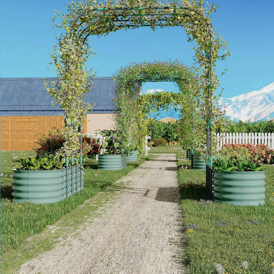 8-Foot Arch Trellis with 2 Raised Garden Beds, for Climbing Vegetables