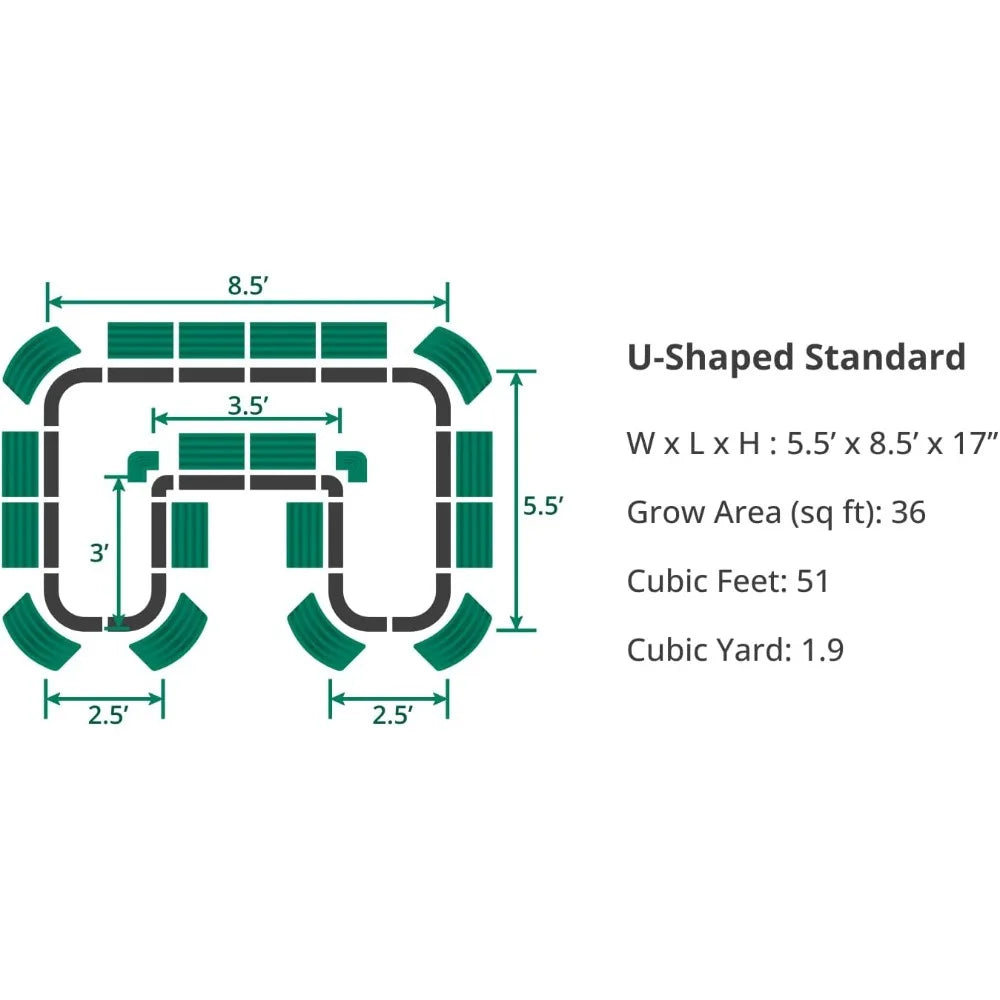 17" Tall U-Shape Raised Garden Bed, Coated Steel