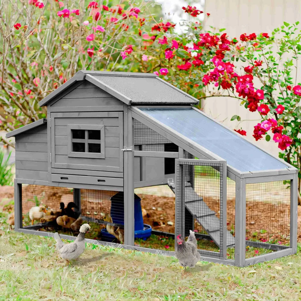Movable Chicken Coop with Wheels, Large Poultry Cage for Outdoor, Wood Hen House with Nesting Box Backyard Chicken House