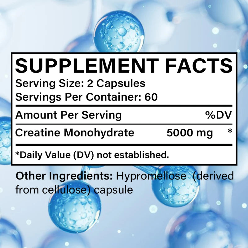 Creatine Monohydrate 5000 mg, Supports Muscle, Performance & Strength, Recovery, Brain Function, 120 Capsules