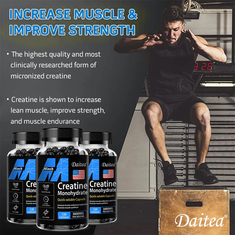 Creatine Monohydrate 3000 Mg, Easy To Absorb, Supports Strength, Muscle, Helps Replenish Muscle &  ATP Levels, 120 Capsules