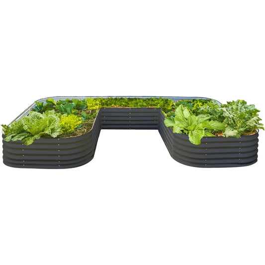 Raised Garden Bed, U-Shaped, 17" Tall, Metal, Jumbo Size