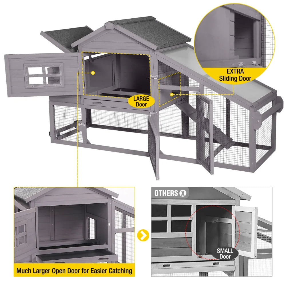 Movable Chicken Coop with Wheels, Large Poultry Cage for Outdoor, Wood Hen House with Nesting Box Backyard Chicken House
