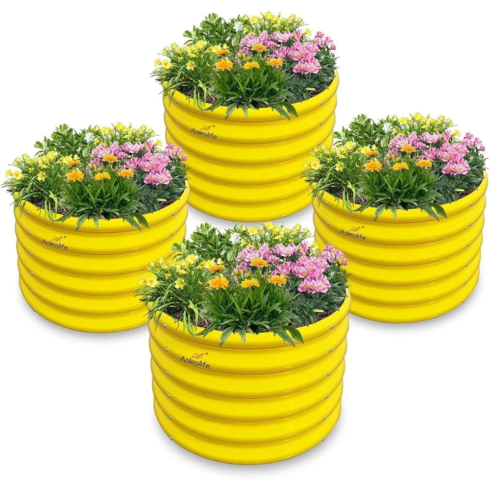 4-Pack Round Raised Garden Beds, Galvanized Steel, 18 In. High,  2 Ft. Diameter