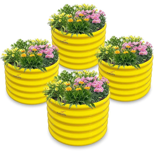 4-Pack Round Raised Garden Beds, Galvanized Steel, 18 In. High,  2 Ft. Diameter