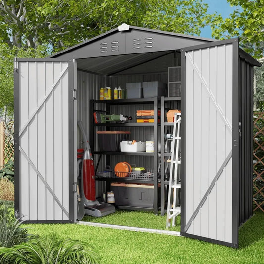 Outdoor Storage Shed 6 x 4 FT, Galvanized Metal, Double Lockable Doors